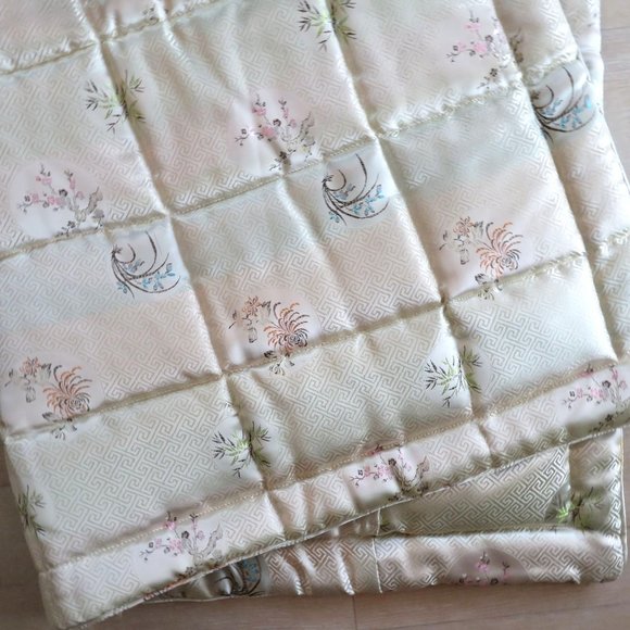 2 Custom Made Asian Theme Large Quilted Pillow Shams 26x47 Gold Embroidery - Picture 8 of 8